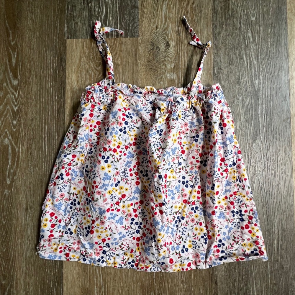 Unbranded Floral Cami Top Girls Size M Multicolor‎ Tie Shoulder Ruffle Neck